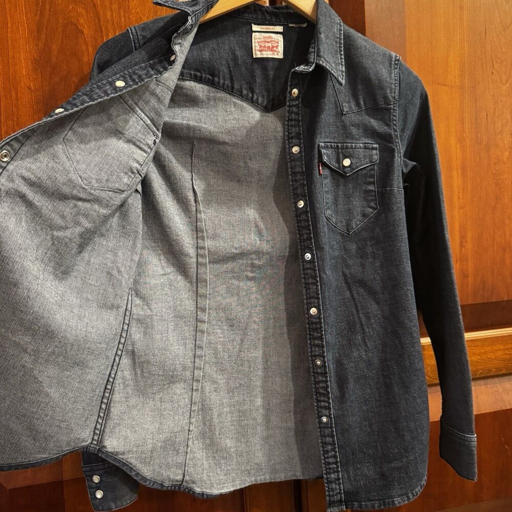 Levi’s Women's Indigo Denim Western Snap Shirt Tailored Fit XS - Picture 10 of 12